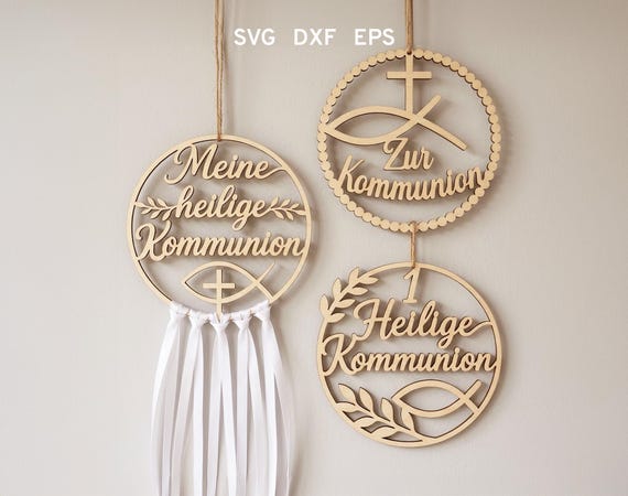 First Communion Door Hanger Svg, Christian Laser Cut File, Erstkommunion Deko, Kranz zur Kommunion, Laserschneiden Türkranz, Laserschneiden