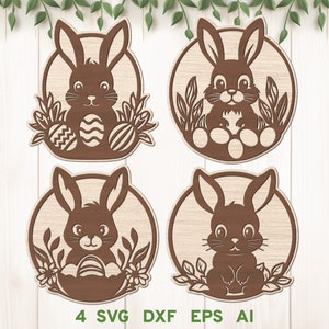 Easter Round Door Hanger svg, Easter Bunny Eggs Sign, Easter Glowforge Laser File, Easter Cricut Cut File, Spring Welcome Sign svg dxf