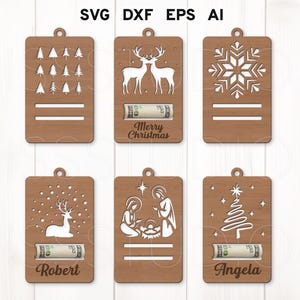 Weihnachts-Geldhalter-Svg, Geldhalter-Ornament-Svg, Weihnachts-Glowforge-Svg, Geldklammer-Svg, Schneeflocken-Svg, Krippenszene-Svg