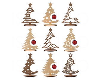 Colgador de adornos para árbol de Navidad, SVG de árbol de Navidad de pie, SVG de decoración navideña de madera, archivo de corte láser Glowforge, SVG de adorno navideño