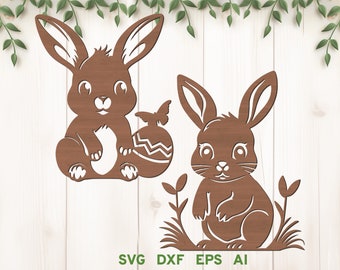 Easter Bunny Laser Cut File, Standing Easter Ornament svg, Easter Rabbit svg, Cute Bunny svg, Bunnies svg dxf, Standing Rabbits svg