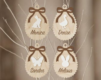 Etiquetas de huevo de Pascua lindas (SVG), etiquetas de conejito de Pascua (SVG), adornos de Pascua (SVG), ganso de Pascua (SVG), percha de Pascua (SVG) y archivos cortados con láser de huevos de Pascua.