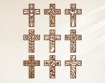 Pacchetto di file SVG di croci cristiane, croci floreali SVG, decorazioni a croce, file religiosi per taglio laser, croci ornamentali, file CNC Glowforge Xtool