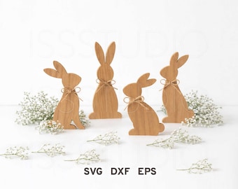 Paquete SVG de conejitos de Pascua, archivo cortado con láser de conejitos de madera de Pascua, adorno de Pascua SVG, conejo de Pascua SVG, paquete de conejitos SVG dxf, conejo SVG