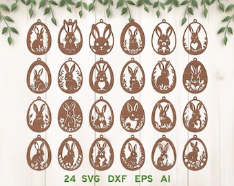 Etiquetas de Pascua de conejito svg, Huevo de Pascua de conejito svg, Huevos de Pascua Archivos cortados con láser, Adornos de Pascua svg, Adorno de conejito svg, Percha de Pascua svg dxf