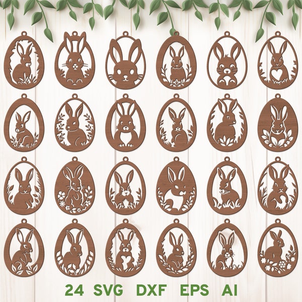 Bunny Easter Tags svg, Bunny Easter Egg svg, Easter Eggs Laser Cut Files, Easter Ornaments svg, Bunny Ornament svg, Easter Hanger svg dxf