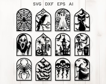 Halloween Window Laser Cut File, Halloween Window Frame svg, Halloween Glowforge Decor svg, Halloween Bundle Glowforge Silhouette Cricut