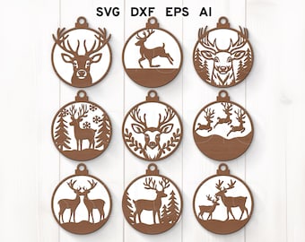 Christmas Reindeer Ornaments Svg, Christmas Bauble Svg, Christmas Ornament Laser Cut File, Glowforge Svg, Deer Ornament Svg, Christmas Decor