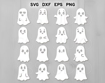 Cute Ghost Bundle svg, Ghost Glowforge svg, Halloween Laser Cut File, Ghost Cut File, Halloween Glowforge Decor svg, Ghost Silhouette Cricut