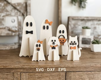 Fantasma della famiglia Shelf Sitter Svg, Decorazione di Halloween Svg, Taglio laser 3D SVG, Famiglia di fantasmi Svg, Fantasma Glowforge, Halloween Glowforge, File CNC Xtool