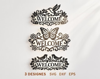 Paquete de archivos SVG de letreros de bienvenida de primavera, letreros SVG para puertas de primavera, colgadores de puerta SVG de primavera, letreros de bienvenida Glowforge Laser Cut Silhouette Cricut