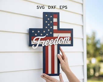 Decorazione per porta a forma di croce per il 4 luglio in formato SVG, croce patriottica in formato SVG, insegna a croce per la porta, file per taglio laser USA, Glowforge per il 4 luglio, decorazioni USA per Cricut e Silhouette