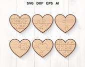Heart Puzzle SVG Bundle, Valentine's Day Heart Name Tag, Valentine's Day Svg, Valentine's Day Puzzle, Digital File, Glowforge Laser Cut File
