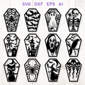 Halloween Sarg Bundle SVG, Halloween Särge SVG, Halloween Laser Cut Datei, Halloween Dekor SVG, Gruseliges Holz Dekor Glowforge Silhouette