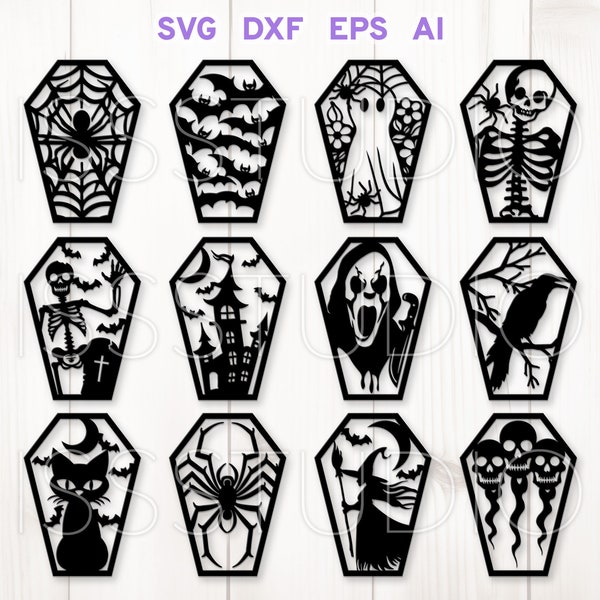 Halloween Sarg Bundle SVG, Halloween Särge SVG, Halloween Laser Cut Datei, Halloween Dekor SVG, Gruseliges Holz Dekor Glowforge Silhouette