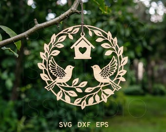 Frühling Door Hanger svg, Spring Bird Door Sign, Spring Glowforge Archivo láser, Coronas de pájaros de madera, Frühling Fenster Deko, Decoración del hogar de bienvenida