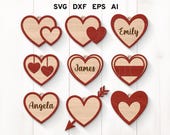Valentines Hearts Name Tags SVG, Heart Ornaments Svg Laser Cut, Valentine's Day Svg, Valentine Gift Svg, Glowforge Valentines, Digital File