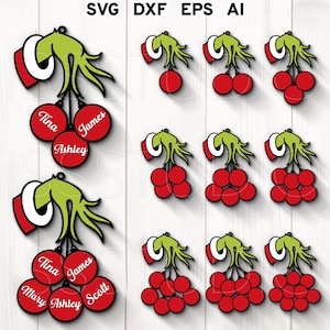 Adorno de Navidad familiar Svg, adorno familiar láser svg, mano de dibujos animados svg, archivo de corte láser de adorno familiar personalizado, Glowforge de Navidad