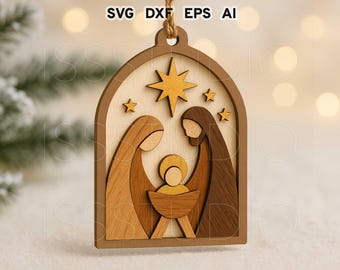 Nativity Scene Ornament SVG, Holy Family Christmas Svg, Religious Ornament Laser Cut File, Christmas Glowforge Svg, Xmas Decoration, Digital
