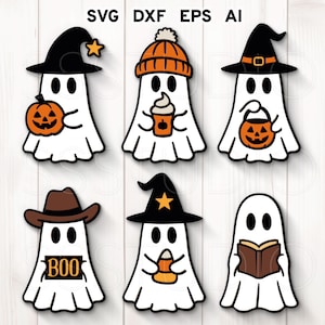 Cute Halloween Ghost Bundle Svg, Fall Ghost Glowforge svg, Halloween Laser Cut, Ghost Cut File, Halloween Glowforge Decor svg, Fall Decor