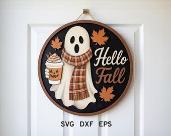 Ciao, appendiporta autunnale SVG, set di cartelli per porta a forma di fantasma di Halloween, file per taglio laser, Boo SVG, Glowforge autunnale SVG, decorazioni carine per Halloween Glowforge