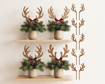 Deer Antlers SVG Bundle, Christmas Reindeer Horns on Stick, Wooden Centerpiece Decor, Laser Cut Files, Glowforge Cricut, Holiday Table Decor