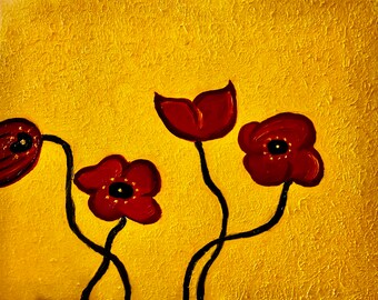 Original Poppies Oil Painting: 14x11 Canvas Art