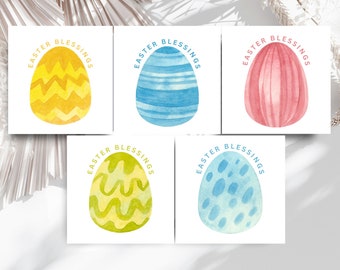 Christian Easter Egg Cards Set of 5 PRINTABLE, Easter Blessing Cards, Resurrection Cards, Happy Easter Card, Christian Easter Greeting Cards