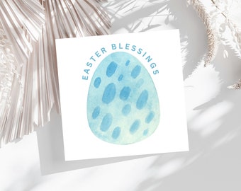 Single Christian Easter Card PRINTABLE, Easter Watercolour Acqua Egg Card, Religious Happy Easter Card, Christian DIY Easter Greetings Card