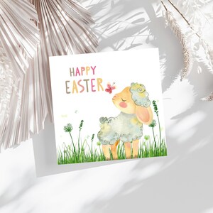 Cute Easter Lamb Card PRINTABLE, Single Happy Easter Religious Card, Resurrection Christian Easter Card, DIY Christian Easter Greetings Card