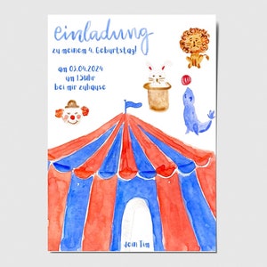 Einladungskarte Kindergeburtstag Zirkus Template Aquarell personalisierbar