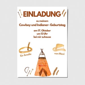 Carton d'invitation pour anniversaire enfant cowboy et indiens, invitation personnalisable, fête d'anniversaire modèle numérique, invitation garçons