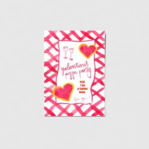 Cartão de convite para festa de pizza do dia dos galentinos, convite para o Dia dos Namorados, cartão pintado à mão para o Dia dos Namorados, modelo Canva personalizável