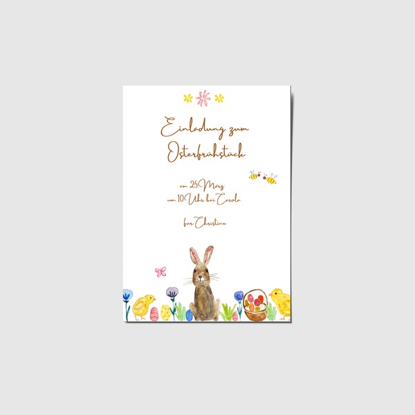 Einladungskarte Ostern Frühstück Brunch Template Aquarell personalisierbar