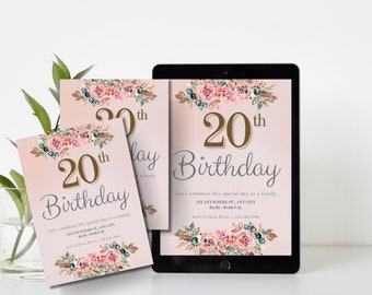 Elegant Birthday Invitation, Adult Birthday Party Invitation Classic Wildflower Design for Any age 40th 50th 60th 70th 80th Downloadable