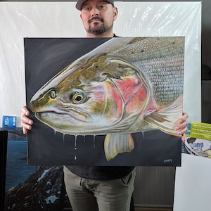 Ultra Selective(Rainbow Trout) Original Acrylic Painting..24x20 inches..Gallery wrapped canvas..Ships 1-3 days.