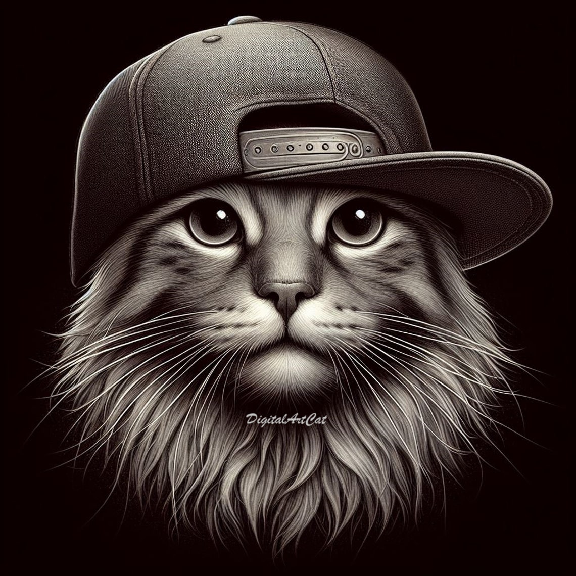Cat in Baseball Cap Digital Art Cat Instant Download. Perfect for Clip