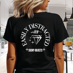 Shiny Diamond T-Shirt for Women – Back Print Glam Tee – Sparkling Fancy Girl Shirt – Classy Glamorous Graphic Top – Shiny Stylish Top