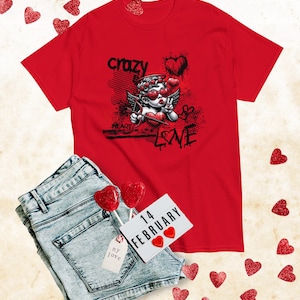 Valentine Cupid Graffiti T-Shirt – Street Art Angel with Bow & Heart Arrow, Trendy Unisex Love Shirt, Aesthetic Valentine’s Day Gift
