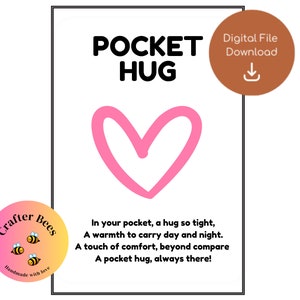 Pocket Hug PDF PRINTABLE Label Poem Crochet Tag Market Display Cards Digital Download Hand Tags Insert, DIY packaging, Handmade hugs + gifts