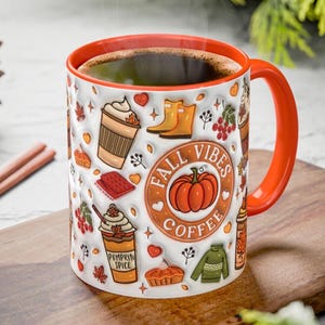 Tazza con vibrazioni autunnali, tazza da caffè autunnale 2D, tazza con zucca autunnale, tazza con spezie alla zucca, tazza autunnale in ceramica, regalo autunnale per lei, graziosa tazza da caffè autunnale