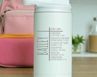 Kids Christian Tumbler Personalized 12oz Engraved Stainless Steel Tumbler Scripture Tumbler Christian Gift for Kids Scripture Tumbler