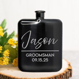 Groomsmen Flasks, Groomsmen Gift Idea, Unique Black Flask, Engraved Hip Flask, Personalized Groomsmen, Best Man Gift Groomsmen Proposal Gift