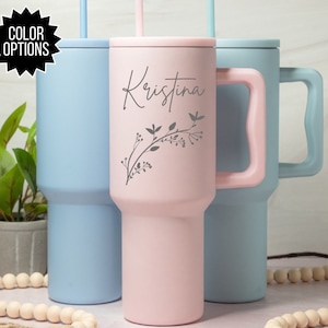 Personalized 40oz Tumbler with Handle Lid and Straw, Insulated Engraved Cup, Bridesmaid Gifts, Gifts for Her, Mother's Day Gift for Mom Gift