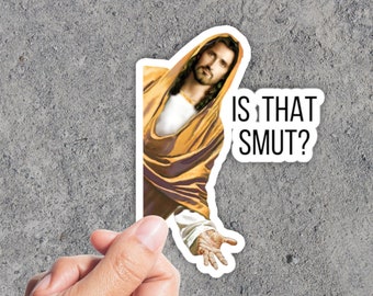 Peeking Jesus - Is That Smut?  Sticker, Bookworm, Booktok, Spicy Reading, Smut Gifts, Smut Sticker, Romance Reader Gift, Book Lover Gift
