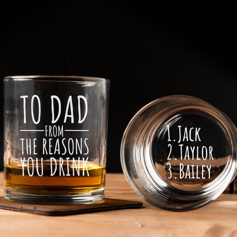 💖Buy 2 Free Shipping💖Personalized Dad's Reasons to Drink Whiskey Glass Father's Day Gift from Daughter, Kids, Son
