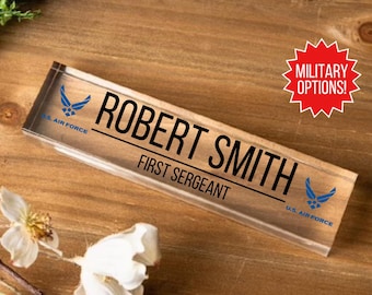 Air Force Gifts, Desk Name Plate, Airforce Graduation Gift, Air Force Retirement Gifts, US Air Force, Going Away Gift, Desk Sign with Rank