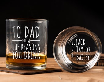 Personalized Dad's Reasons To Drink Whiskey Glass for Dad Gifts Dad Birthday Gifts for Dad Father's Day Gift from Daughter, Kids, Son