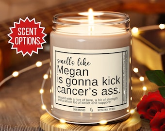 Custom Cancer Gift Candle, Gift for Cancer Warrior, Gift for Cancer Patient, Funny Cancer Gift, Kick Cancer&#39;s Ass Gift Cancer Candle for Her