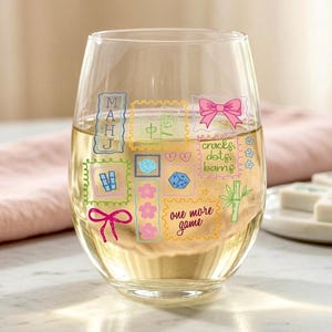 Mahjong Stemless Wine Glass, Mahjong Gifts, Mahj Player Gift, Mahj Party Glasses, Mahj Wine Glass